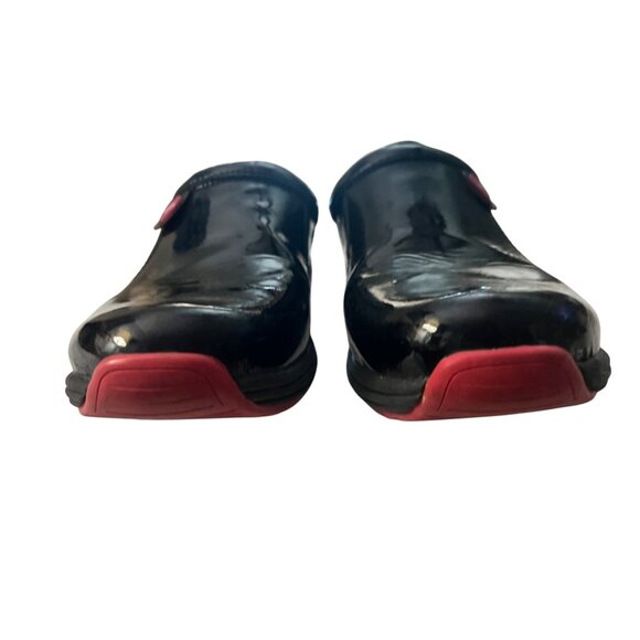 Sanita O2 Womens Black Patent Leather Slip-On Clogs With Red Soles - Picture 4 of 7